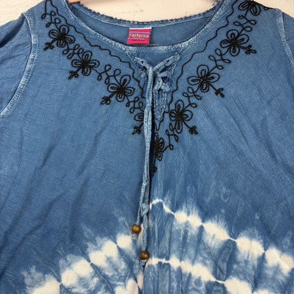 VTG California Woman Free Size Blue Tie-Dye Women's Top Embroidered - Picture 5 of 6